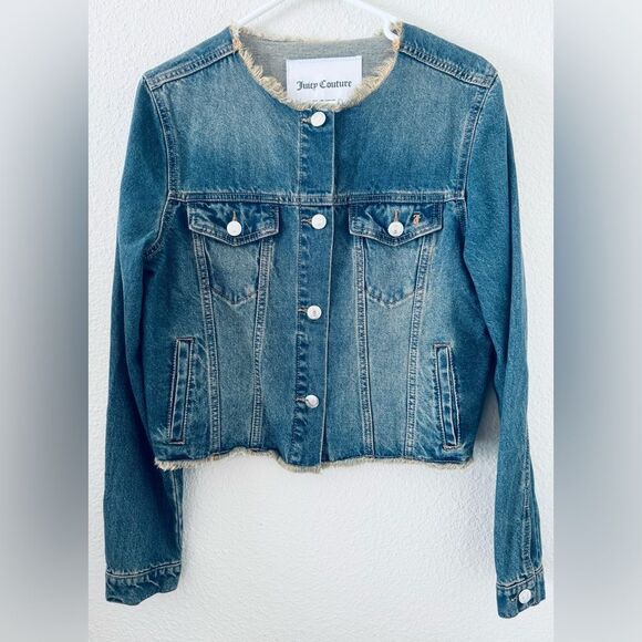 Juicy Couture Big Bling Raw Collar Denim Jacket Size: Medium NWOT - Picture 6 of 13